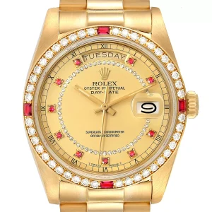 Replica Rolex President Day-Date Yellow Gold String Diamond Ruby Dial 18148