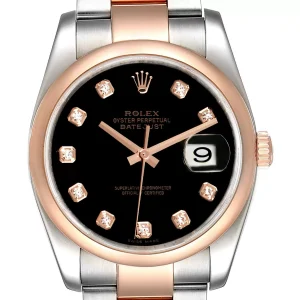 Rolex Datejust 36 Steel EveRose Gold Black Diamond Dial Replica 116201