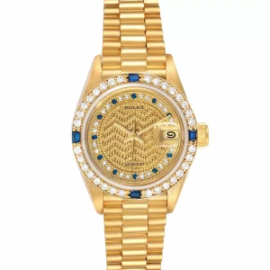 Replica Rolex President Datejust Yellow Gold Diamond Sapphire Ladies 69088