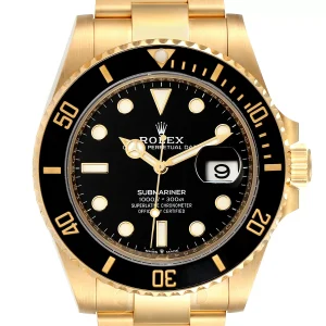 Replica Rolex Submariner 18k Yellow Gold Black Dial Bezel 126618