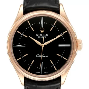 Replica Rolex Cellini Time 18K EveRose Gold Black Dial 50505