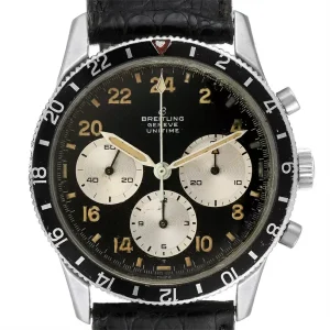 Breitling Unitime Steel Black Dial Chronograph Vintage Mens Replica Watches 1765