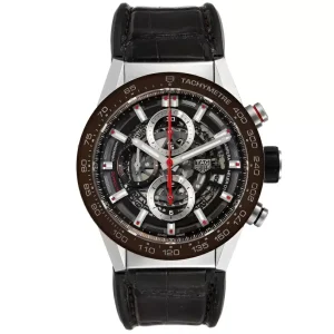 Replica Tag Heuer Carrera Brown Skeleton Dial Chronograph Watches CAR201U