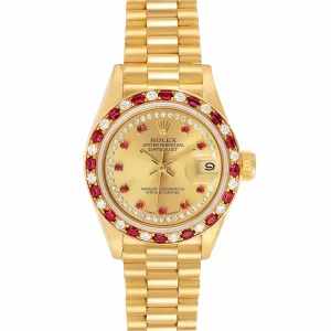 Replica Rolex President 18k Yellow Gold Diamond Ruby Ladies 69188