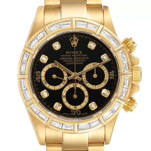 Fake Rolex Daytona Yellow Gold Diamond Dial Bezel Chronograph Watch 16568