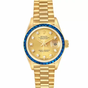 Replica Rolex President Datejust Yellow Gold Diamond Sapphire Ladies 69118