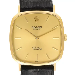 Replica Rolex Cellini 18k Yellow Gold Black Strap Vintage 4114