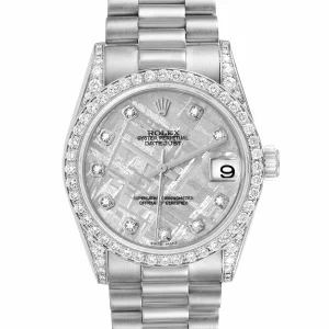Replica Rolex President Datejust Midsize White Gold Meteorite Diamond Dial 78159