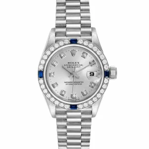 Replica Rolex President Datejust White Gold Diamond Sapphire Ladies 79089