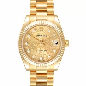 Replica Rolex President Midsize Yellow Gold Diamond Ladies 178278