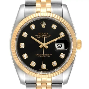 Rolex Datejust 18k Steel Yellow Gold Black Diamond Replica 116233