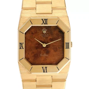 Replica Rolex Cellini Octagonal 18K Yellow Gold Wooden Dial 4350
