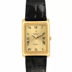 Replica Rolex Cellini 18k Yellow Gold Champagne Dial Black Strap Ladies 4103