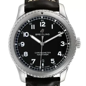 Breitling Navitimer Black Dial Leather Strap Steel Mens Replica Watches A17314