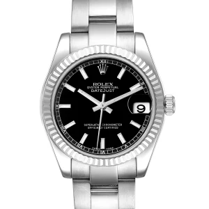 Rolex Datejust Midsize 31 Steel White Gold Black Dial Replica 178274