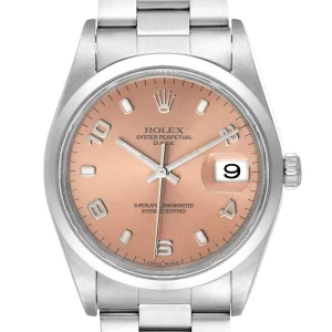 Replica Rolex Air King 34 Salmon Baton Dial Domed Bezel Steel 15200