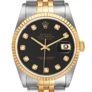 Rolex Datejust 18k Steel Yellow Gold Black Diamond Replica 16233