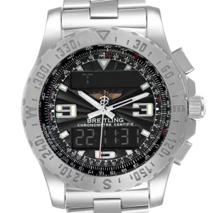 Fake Breitling Airwolf GMT Grey Dial Quartz Steel Mens Replica Watch A78363