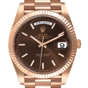 Fake Rolex Day-Date 40 President Rose Gold Chocolate Dial Watch 228235