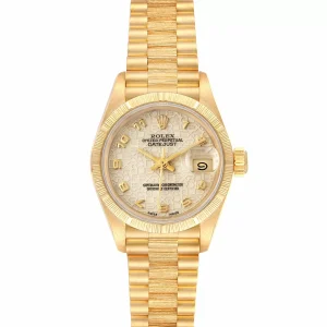 Replica Rolex President Datejust 18K Yellow Gold Bark Finish Ladies 69278