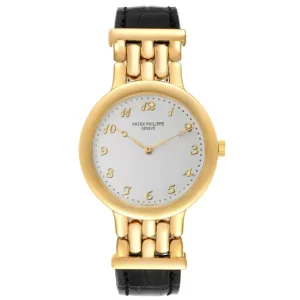 Patek Philippe Calatrava Silver Arabic Dial Yellow Gold Mens Fake 3915