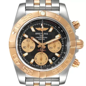 Fake Breitling Chronomat 41 Steel Rose Gold Black Dial Replica Watch CB0140