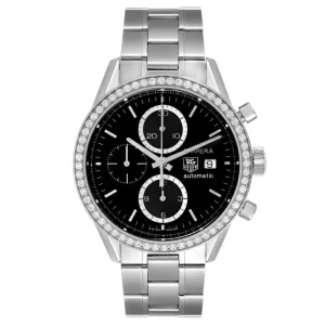Replica Tag Heuer Carrera Steel Black Dial Diamond Chronograph Mens Watches CV201J