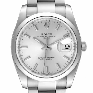 Rolex Date 34 Silver Baton Dial Stainless Steel Replica 115200