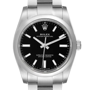 Replica Rolex Oyster Perpetual 34mm Black Dial Steel Unisex 124200