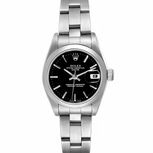 Rolex Date Black Dial Oyster Bracelet Steel Ladies Replica 69160