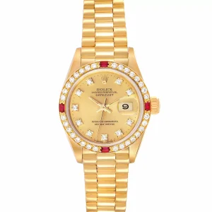 Replica Rolex President Datejust Yellow Gold Diamond Ruby Ladies 69068