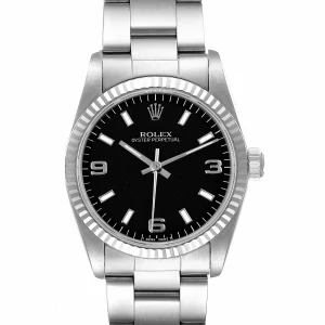 Replica Rolex Midsize 31 Steel White Gold Black Dial Ladies 67514