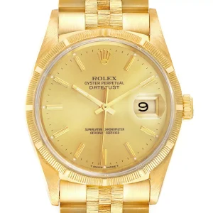 Fake Rolex Datejust Yellow Gold Bark Finish Champagne Dial Watch 16248
