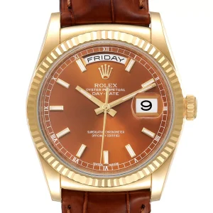 Replica Rolex President Day-Date Yellow Gold Cognac Dial 118138