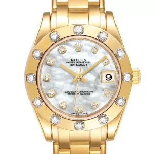 Replica Rolex Pearlmaster 34mm Midsize Yellow Gold MOP Diamond Ladies 81318