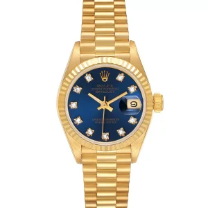 Replica Rolex President Datejust Yellow Gold Blue Diamond Dial Ladies 69178 1 LINK
