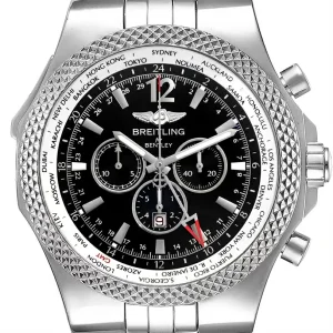 Fake Breitling Bentley GMT Black Dial Chronograph Steel Replica Watch A47362