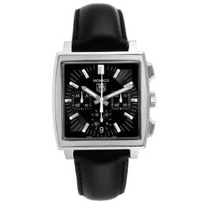 Replica Tag Heuer Monaco Automatic Black Strap Steel Mens Watches CW2111