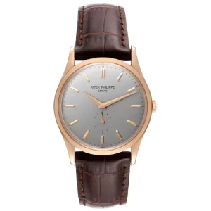 Patek Philippe Calatrava 18k Rose Gold Silver Dial Mens Fake 5196