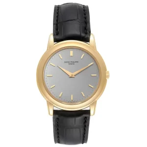 Patek Philippe Calatrava 18k Yellow Gold Silver Dial Mens Fake 5032