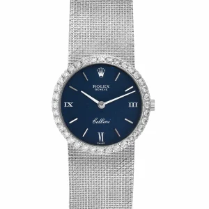 Replica Rolex Cellini White Gold Blue Dial Diamond Vintage Coctail Ladies 3812