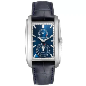 Patek Philippe Gondolo Day Date White Gold Blue Dial Mens Fake 5200 5200G
