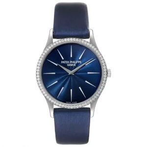 Patek Philippe Calatrava 33mm White Gold Blue Dial Diamond Mens Fake 4896