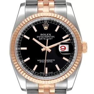 Rolex Datejust 36 Black Dial Steel EveRose Gold Replica 116231