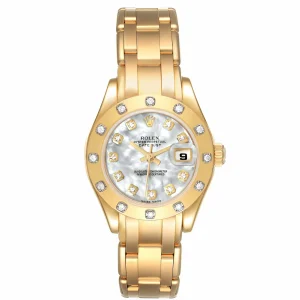 Replica Rolex Pearlmaster 18K Yellow Gold MOP Diamond Ladies 80318