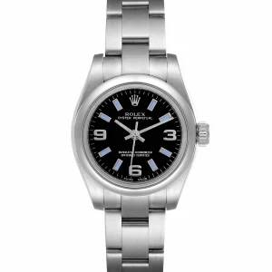 Replica Rolex Nondate Black Dial Blue Hour Markers Ladies 176200