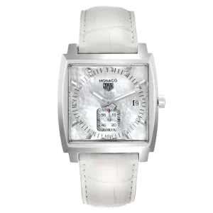 Replica Tag Heuer Monaco MOP Diamond Dial White Strap Ladies Watches WAW131B