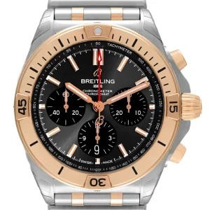 Fake Breitling Chronomat B01 Steel Rose Gold Grey Dial Mens Replica Watch UB0134