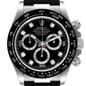 Rolex Cosmograph Daytona White Gold Black Diamond Dial Replica 116519