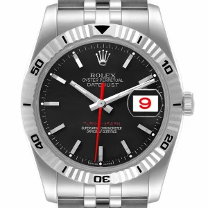 Fake Rolex Datejust Turnograph Black Dial Steel Watch 116264 2 links